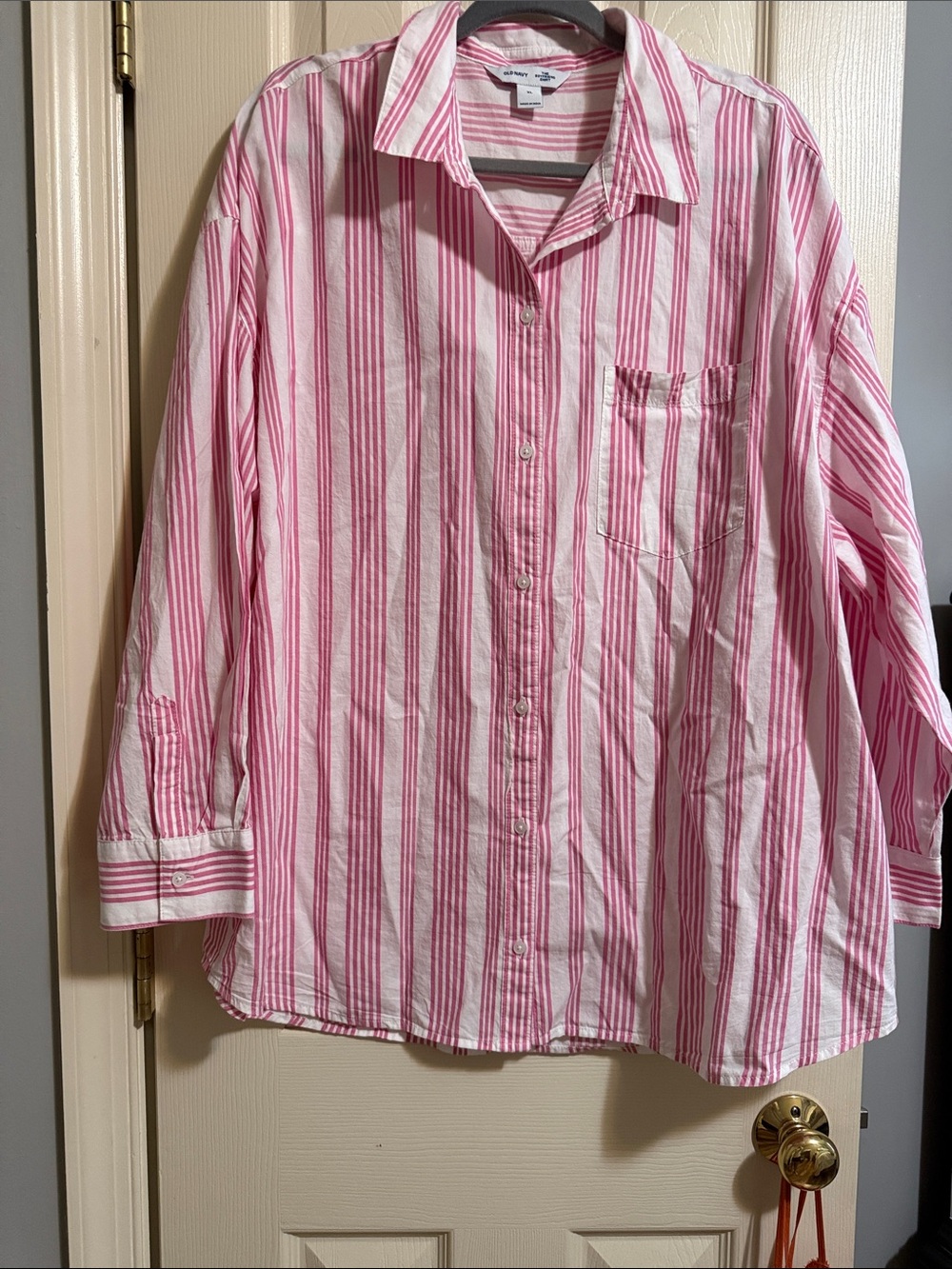 NWT OLD NAVY Boyfriend Pink & White Striped Button-Up Shirt